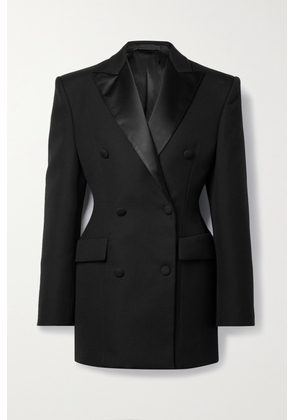 WARDROBE.NYC - Silk-satin Trimmed Double-breasted Grain De Poudre Wool Mini Dress - Black - xx small,x small,small,medium,large,x large