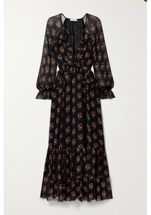 DÔEN - Saffron Ruffled Floral-print Silk-georgette Maxi Dress - Black - x small,small,medium,large,x large