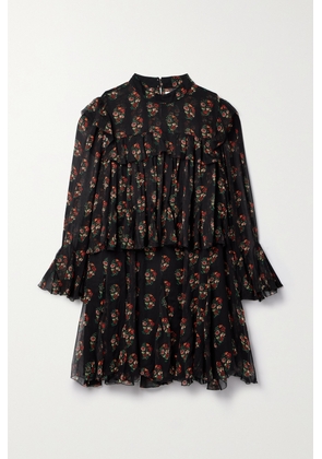 DÔEN - Alette Ruffled Tiered Floral-print Silk-georgette Mini Dress - Black - x small,small,medium,large,x large
