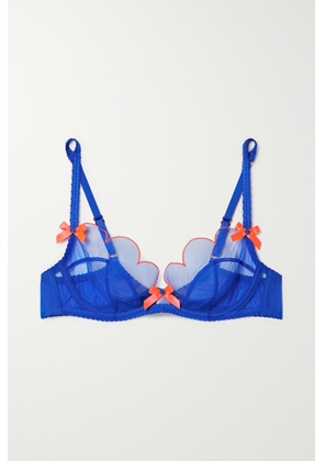 Agent Provocateur - Lorna Bow-embellished Embroidered Tulle Underwired Soft-cup Bra - Blue - 32A,34A,32B,34B,36B,32C,34C,36C,38C,32D,34D,36D,38D,32DD,34DD,36DD,38DD,32E,34E,36E