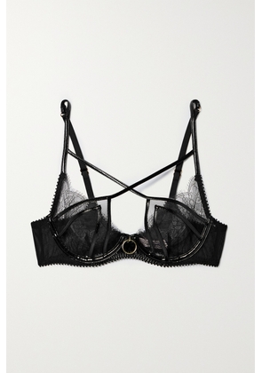 Agent Provocateur - Foxie Stretch Pvc-trimmed Embellished Leavers Lace And Tulle Underwired Soft-cup Bra - Black - 32A,34A,32B,34B,36B,32C,34C,36C,38C,32D,34D,36D,38D,32DD,34DD,36DD,38DD,32E,34E,36E,38E,32F,34F,36F