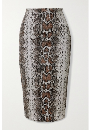 Commando - Snake-effect Sequined Stretch-jersey Midi Skirt - Neutrals - x small,small,medium,large,x large