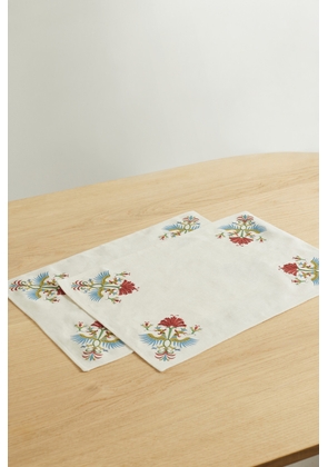 Cabana - Benaki Set Of Two Embroidered Printed Linen Placemats - White - One size