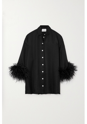 Sleeper - + Net Sustain Pastelle Feather-trimmed Jacquard Shirt Dress - Black - XXS/XS,S/M,L/XL