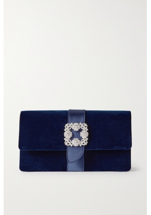 Manolo Blahnik - Capri Crystal-embellished Satin-trimmed Velvet Clutch - Blue - One size
