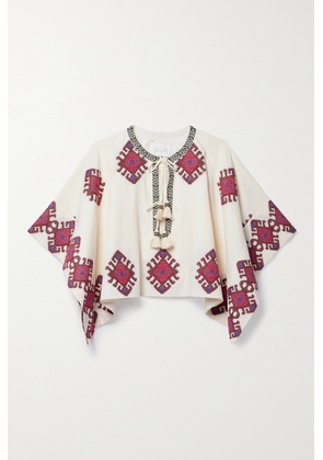 Johanna Ortiz - + Net Sustain Bushveld Tie-detailed Embroidered Cotton Poncho - Ecru - small,medium,large