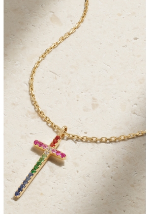 Diane Kordas - Mini Cross 14-karat Gold Sapphire And Tsavorite Necklace - One size