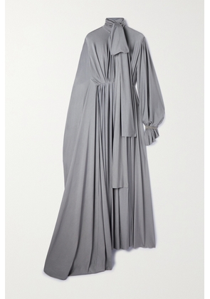 Balenciaga - Asymmetric Ruched Stretch-satin Maxi Dress - Gray - FR36