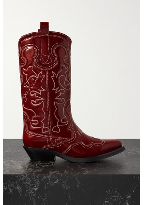 GANNI - Embroidered Leather Cowboy Boots - IT36,IT37,IT38,IT39,IT40,IT41