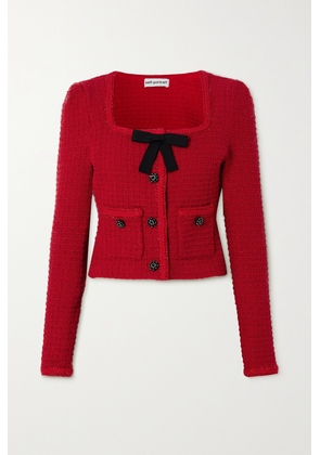 Self-Portrait - Cropped Embellished Metallic Bouclé-tweed Jacket - Red - x small,small,medium,large