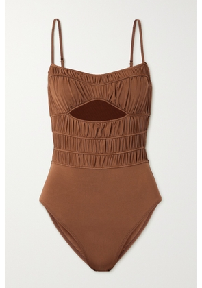 Peony - + Net Sustain Keepsake Ruched Cutout Stretch-econyl® Swimsuit - Brown - x small,small,medium,large,x large