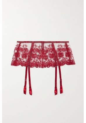 I.D. Sarrieri - + Net Sustain Tuscan Holiday Satin-trimmed Embroidered Tulle Suspender Belt - x small,small,medium,large,x large