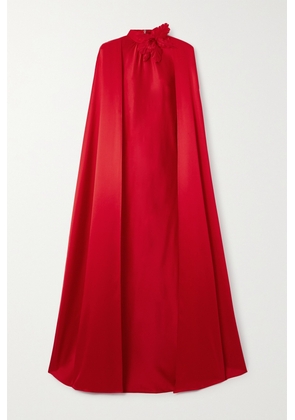 Rodarte - Cape-effect Appliquéd Silk-charmeuse Gown - Red - US0,US2,US4,US6,US8,US10