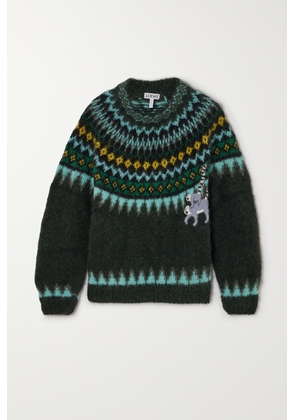 Loewe - + Suna Fujita Fair Isle Embroidered Mohair-blend Sweater - Green - x small,small,medium,large