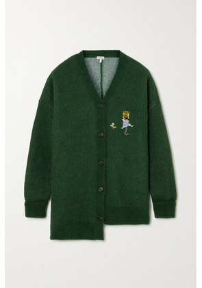 Loewe - + Suna Fujita Oversized Asymmetric Embroidered Mohair-blend Cardigan - Green - x small,small,medium,large
