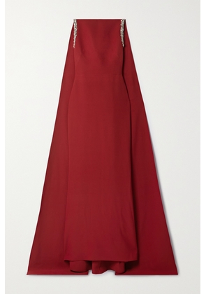 Safiyaa - Ginevra Cape-effect Embellished Stretch-crepe Gown - Red - FR34,FR36,FR38,FR40,FR42,FR44,FR46,FR48