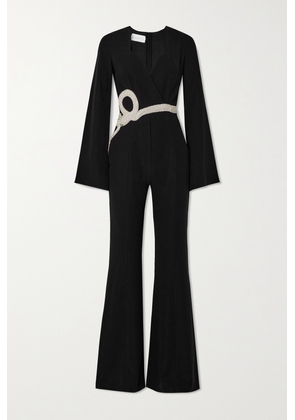 Clio Peppiatt - Eve Belted Crystal-embellished Crepe Jumpsuit - Black - x small,small,medium,large,x large
