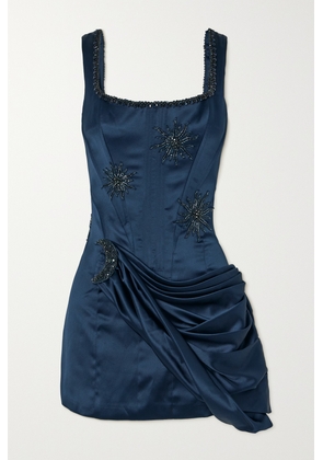 Clio Peppiatt - Lapis Draped Embellished Satin Mini Dress - Blue - x small,small,medium,large,x large