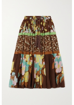 Yvonne S - + Net Sustain Tiered Printed Cotton-voile Midi Skirt - Brown - x small,small,medium,large