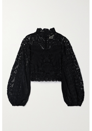 Farm Rio - Cropped Guipure Lace Blouse - Black - xx small,x small,small,medium,large,x large