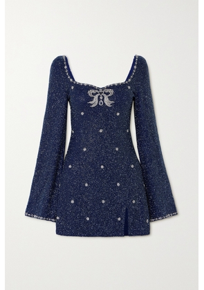 Clio Peppiatt - Pendant Embellished Stretch-mesh Mini Dress - Blue - x small,small,medium,large,x large