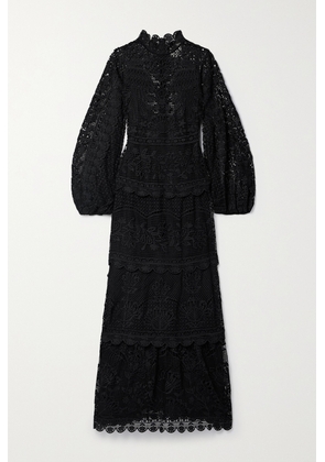 Farm Rio - Tiered Guipure Lace Maxi Dress - Black - xx small,x small,small,medium,large,x large