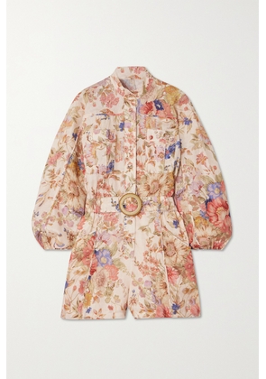 Zimmermann - + Net Sustain August Belted Floral-print Linen Playsuit - Cream - 00,0,1,2,3