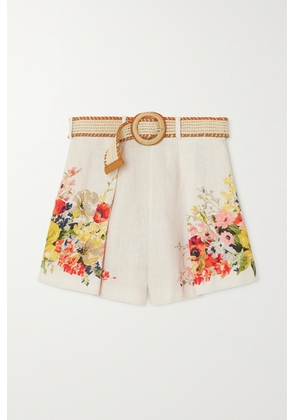Zimmermann - + Net Sustain Alight Belted Pleated Floral-print Linen Shorts - Ivory - 00,0,1,2,3,4
