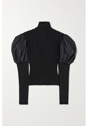 Max Mara - Aster Taffeta-paneled Cable-knit Wool Turtleneck Sweater - Black - x small,small,medium,large,x large,xx large