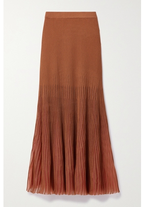 Ulla Johnson - Emilia Tulle-trimmed Ribbed-knit Midi Skirt - Red - x small,small,medium,large,x large