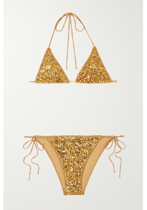 Oséree - Lumière Sequined Triangle Bikini - Gold - small,medium,large,x large