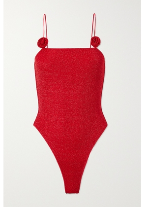 Oséree - Lumière Backless Appliquéd Metallic Swimsuit - Red - small,medium,large,x large