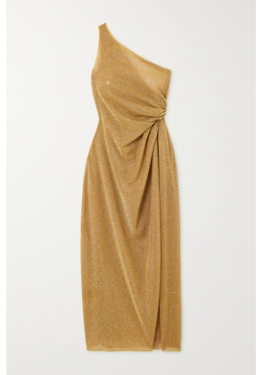 Oséree - Lumière One-shoulder Gathered Metallic Stretch-knit Maxi Dress - Gold - S/M,M/L