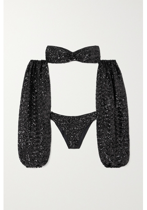 Oséree - Paillettes Baloone Convertible Sequined Bikini - Black - small,medium,large,x large