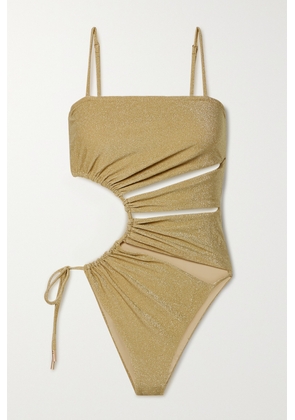 Cult Gaia - Allegra Cutout Ruched Metallic Swimsuit - Gold - xx small,x small,small,medium,large,x large