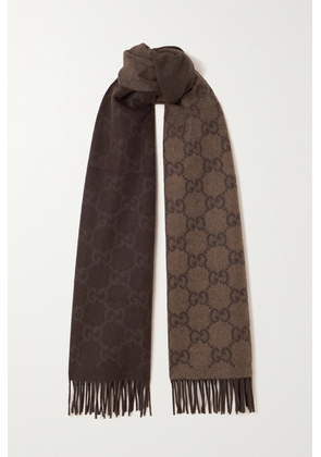 Gucci - Fringed Jacquard-knit Cashmere Scarf - Brown - One size