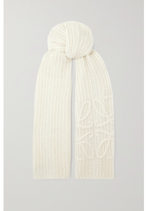 Loewe - Anagram Embroidered Ribbed Mohair-blend Scarf - White - One size