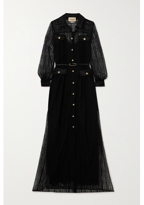 Gucci - Button-embellished Leather-trimmed Lace Maxi Dress - Black - IT40,IT42,IT44