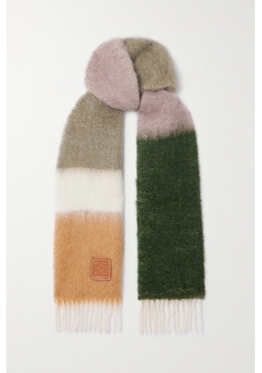 Loewe - Fringed Color-block Mohair-blend Scarf - Multi - One size