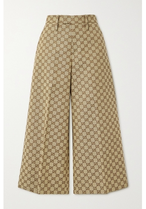 Gucci - Cropped Cotton-blend Canvas-jacquard Wide-leg Pants - Brown - IT38,IT40,IT42,IT44,IT46