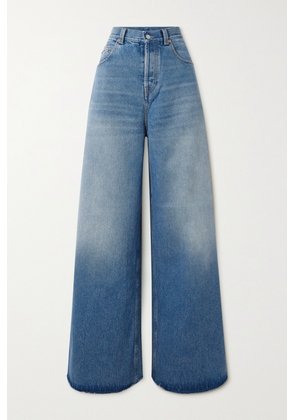 Gucci - Horsebit-detailed Frayed High-rise Wide-leg Jeans - Blue - 24,25,26,27,28,29