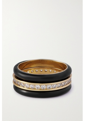 Roxanne Assoulin - Back In Black Gold-tone, Crystal And Enamel Rings - 7