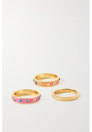 Roxanne Assoulin - The Mad Merry Marvelous Set Of Three Gold-tone, Crystal And Enamel Rings - Multi - 7