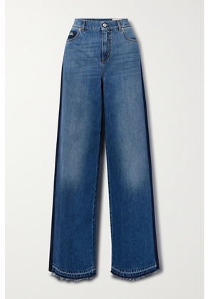 Alexander McQueen - Frayed Two-tone High-rise Wide-leg Jeans - Blue - 24,25,26,27,28,29,30