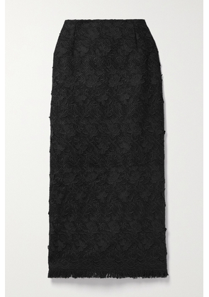 Oscar de la Renta - Frayed Embroidered Tweed Midi Skirt - Black - US0,US2,US4,US6,US8,US10,US12