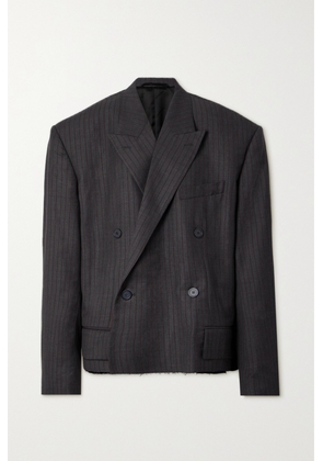 Balenciaga - Oversized Double-breasted Distressed Pinstriped Wool Blazer - Gray - XS,S,M