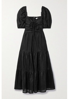 Faithfull - + Net Sustain Palacio Gathered Linen Midi Dress - Black - x small,small,medium,large,x large,xx large