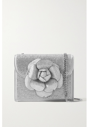 Oscar de la Renta - Tro Mini Appliquéd Crystal-embellished Satin Shoulder Bag - Silver - One size