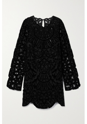 Sea - Dana Velvet-trimmed Embroidered Tulle Mini Dress - Black - US0,US2,US4,US6,US8,US10,US12