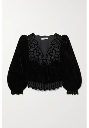 Sea - Dana Tulle-trimmed Embroidered Velvet Blouse - Black - xx small,x small,small,medium,large,x large